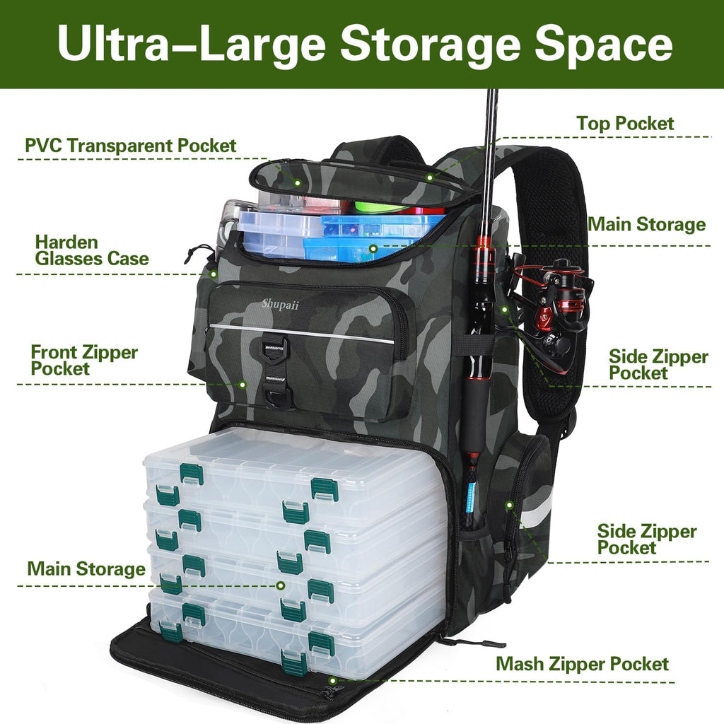 Fishing Backpack with 2 Rod Holders, Large Water Resistant Tackle Storage Bag for Fishing Gear, Fishing Bag Gifts for Men