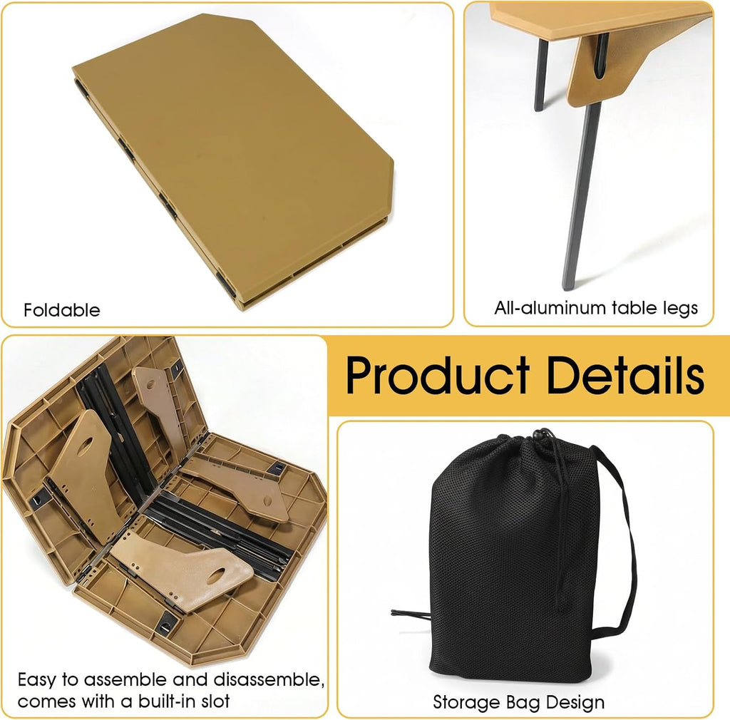 ele ELEOPTION Portable Small Folding Camping Table Aluminum Legs Khaki