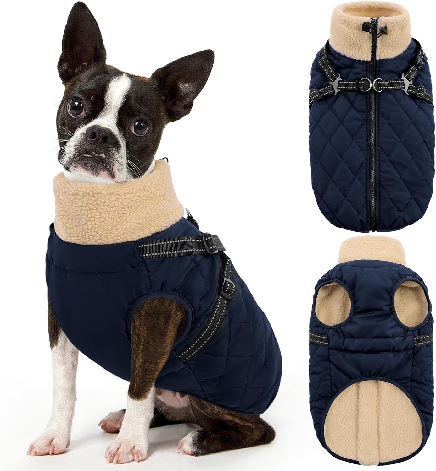 Queenmore Dog Winter Jacket Dog Coats for Large Dogs with Harness Built in