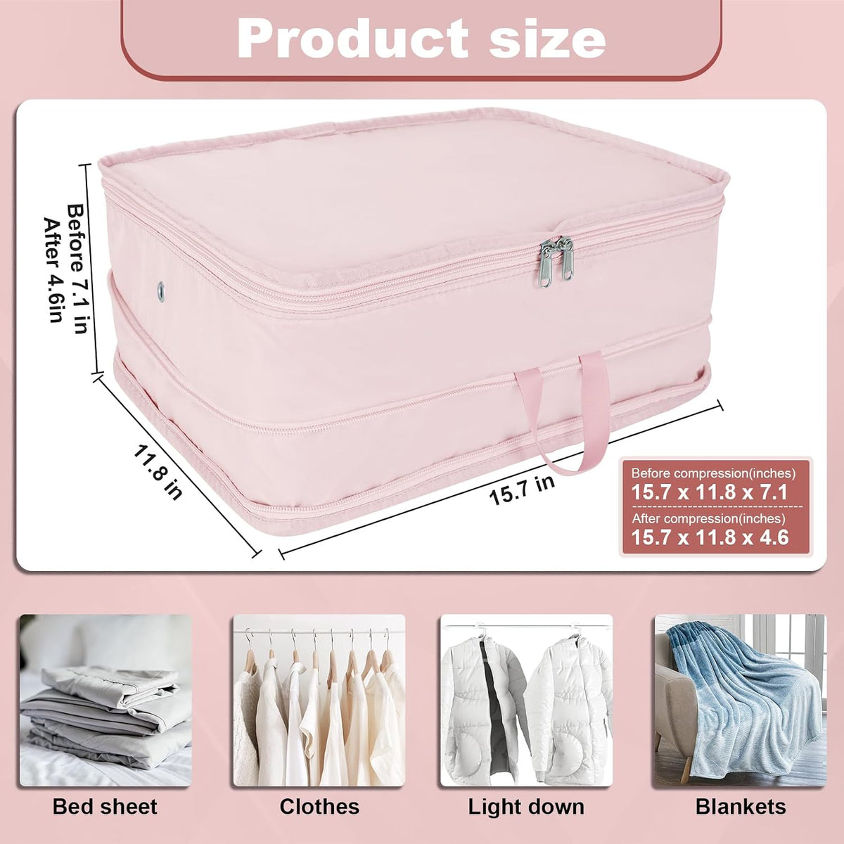Packing Cubes for Travel Packing Organizers Compression Travel Cubes, Pink