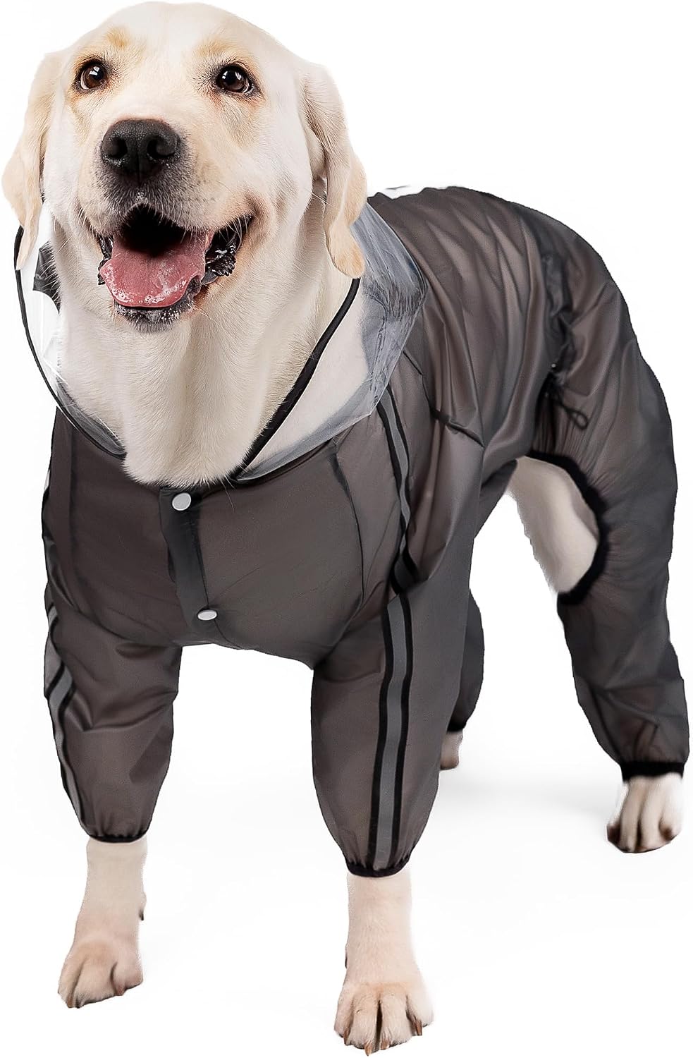 Olsa Dog Raincoat, Dog Hooded Slicker Poncho, 4 Legs Rain Jacket with Reflective Stripe, Transparent Water Proof Resistant Rain Snow Clothes for Small Medium Large (Black, 4XL)