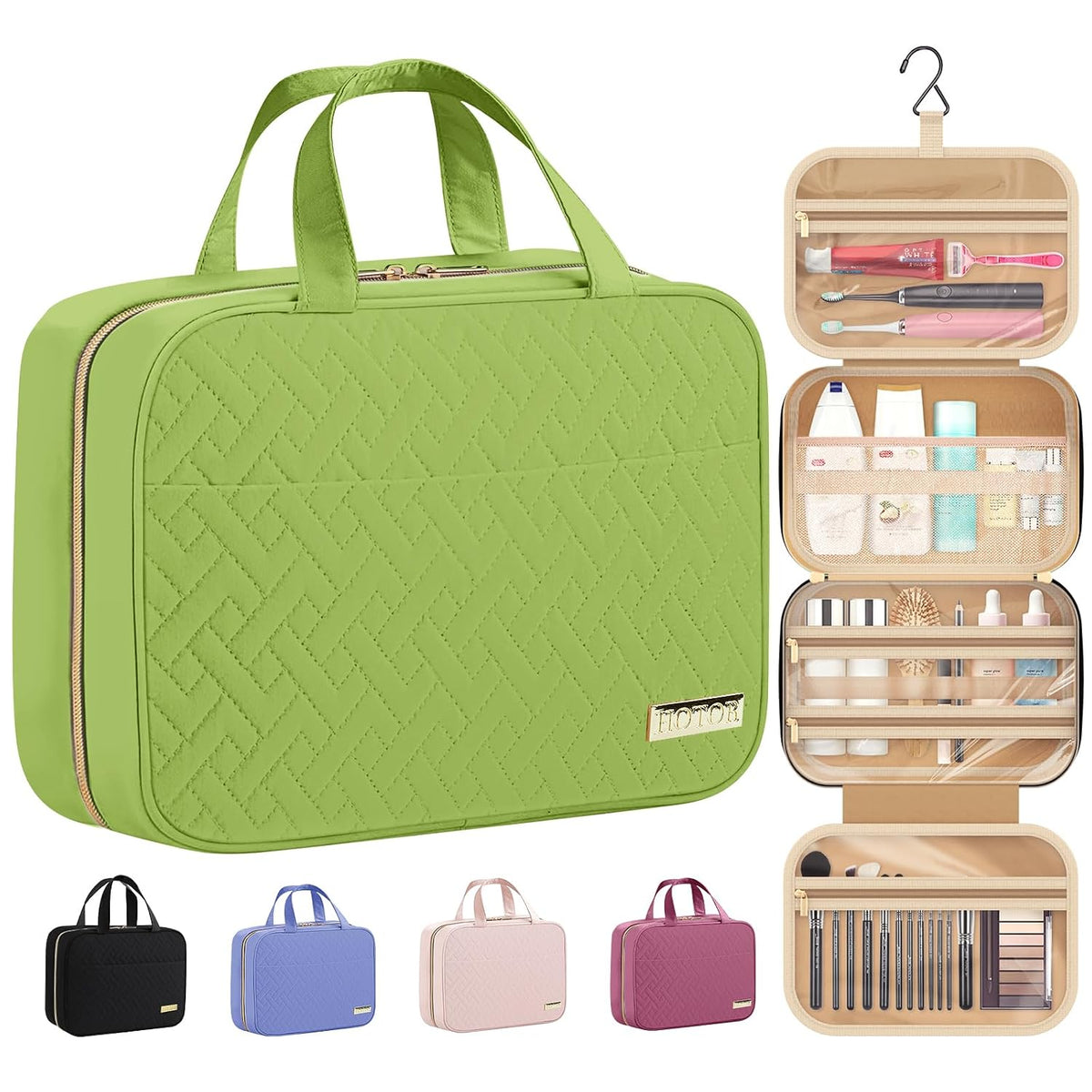 HOTOR Hanging Travel Toiletry Bag Women Men Essentials Avocado Green