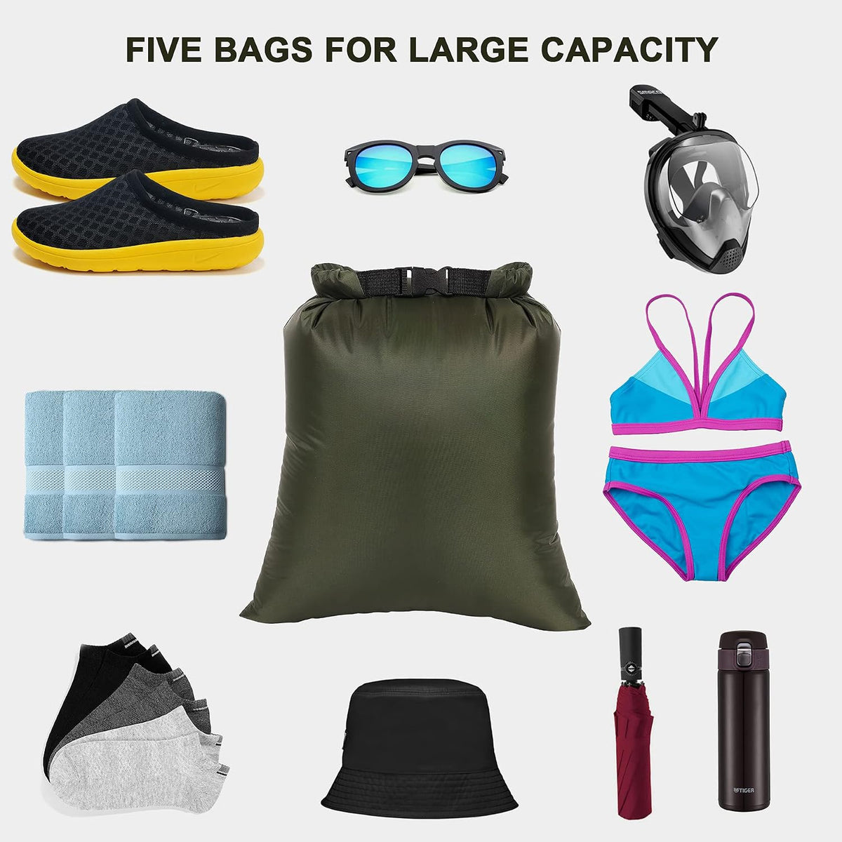 Dry Bags Waterproof Set, 5 Packs Ultralight Waterproof Bags Small Stuff Sack Water Proof Bag Dry Packs, Outdoor Dry Bag Keep Gear Dry for Backpacking Hiking Boating Camping Travel