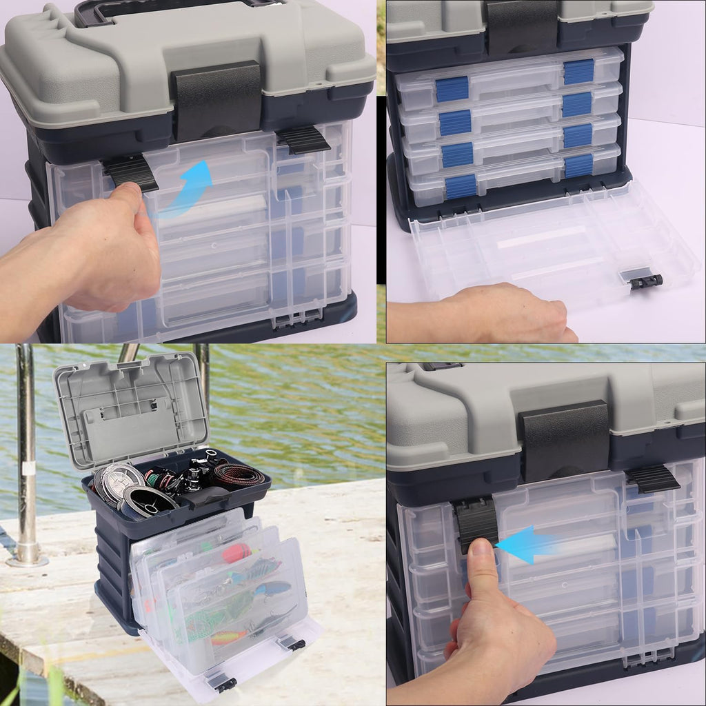 Fishing Tackle Box, 4 Layers Fishing Box, Tackle Boxes, Quick-Access Top Storage with Lid for Fishing Gear and Accessories,（Grey）by KUKLIPJIM