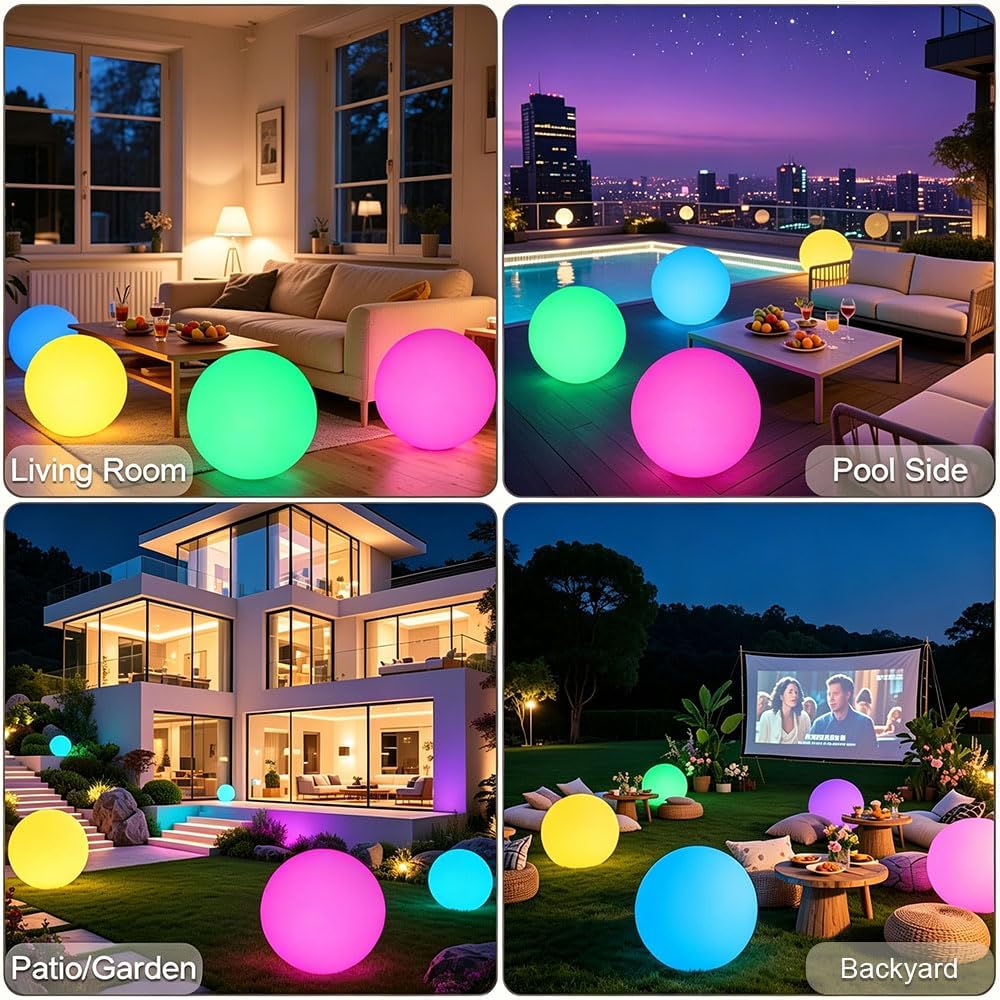 20-inch LED Glowing Ball Light, Large Rechargeable Globe Orb Light Outdoor