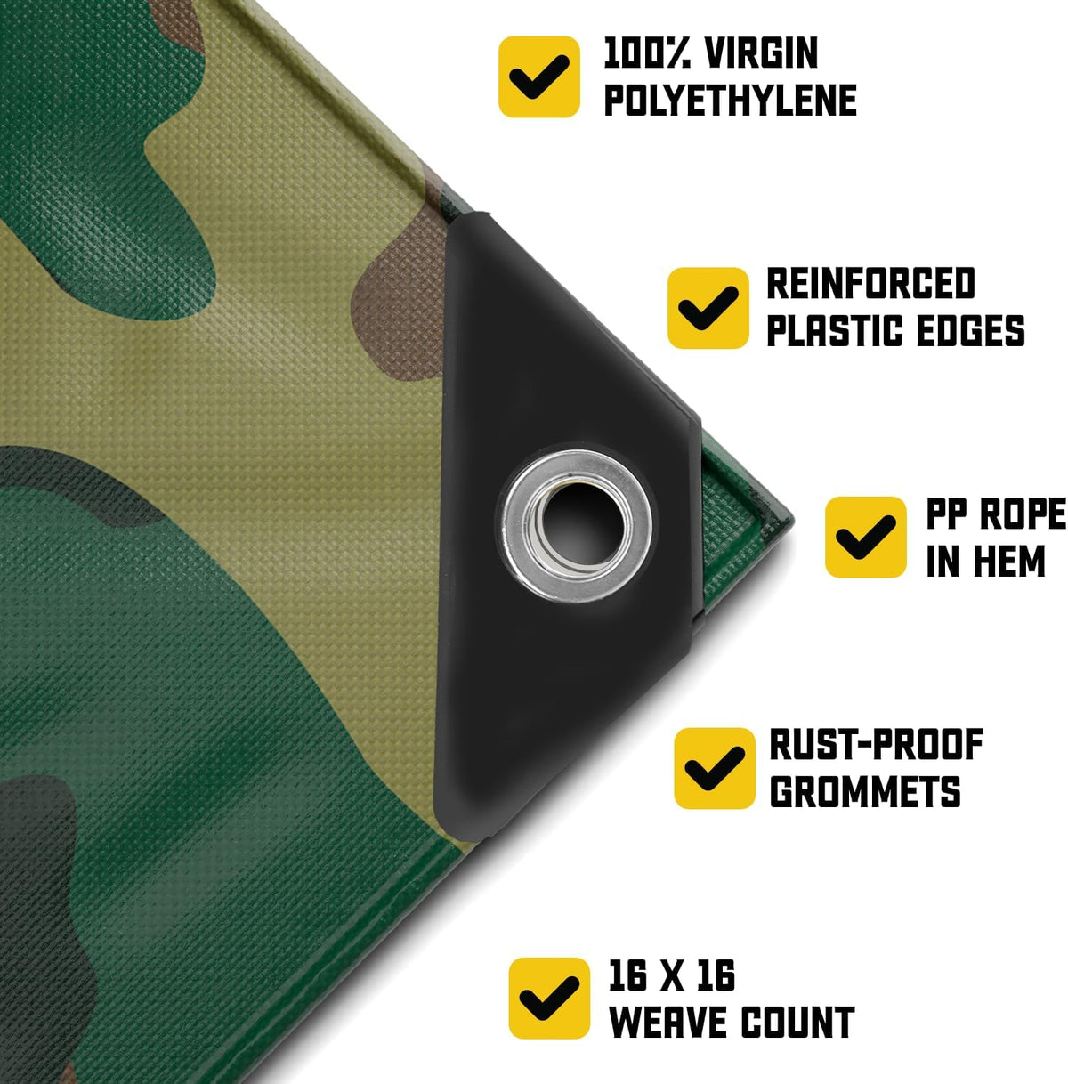 Core Tarps Extreme Heavy Duty 20 Mil Tarp Cover, Waterproof, UV Resistant, Rip and Tear Proof, Poly Tarpaulin with Reinforced Edges for Roof, Camping, Patio, Pool, Boat (Camouflage/Green 12′ X 12′)