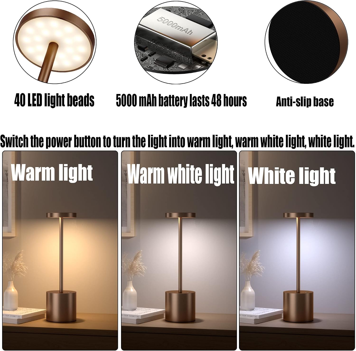 2Pack Cordless Rechargeable LED Restaurants Outdoor Table Lamp