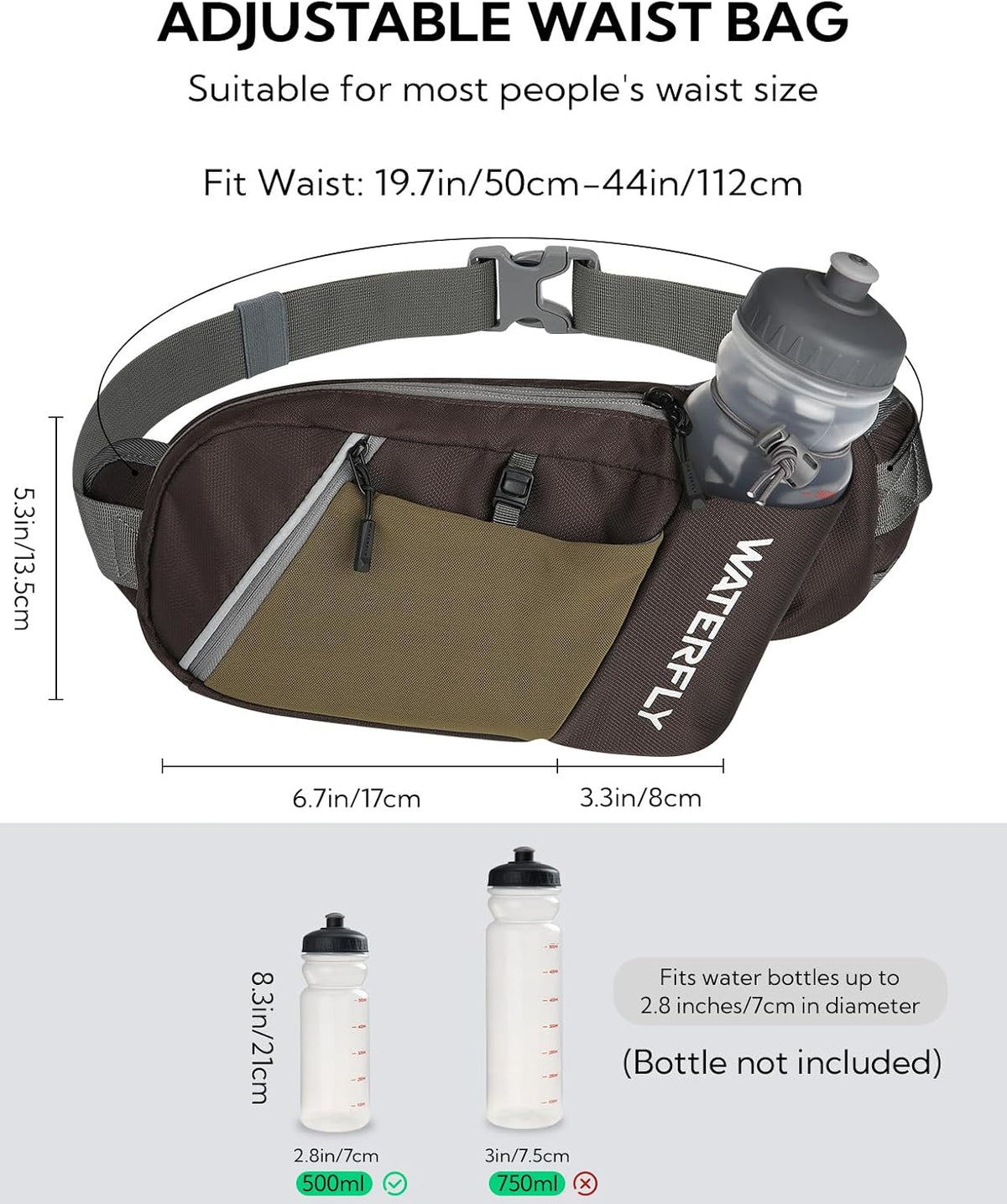 WATERFLY Water Bottle Fanny Pack, Hiking Hydration Belt for Women Men