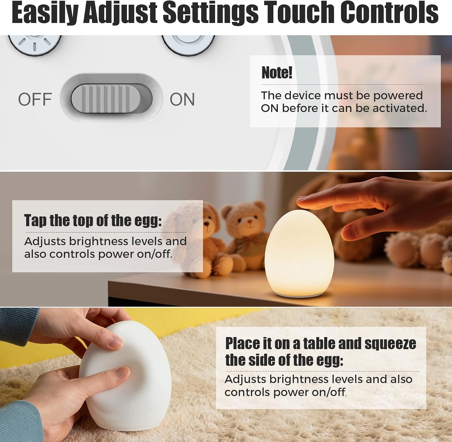 Baby Night Light, Silicone Egg Light for Kids, Portable Touch Night Lamp with 11 Colors Changing, Nursery Night Light for Breastfeeding, BPA Free, Eye Caring, Soft
