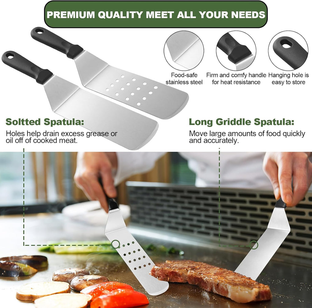 EWFEN 35PCS Griddle Accessories Kit, Flat Top Grill Accessories Set for Blackstone and Camp Chef, Grill Spatula Set with Enlarged Spatulas, Basting Cover, Scraper for Outdoor Barbecue