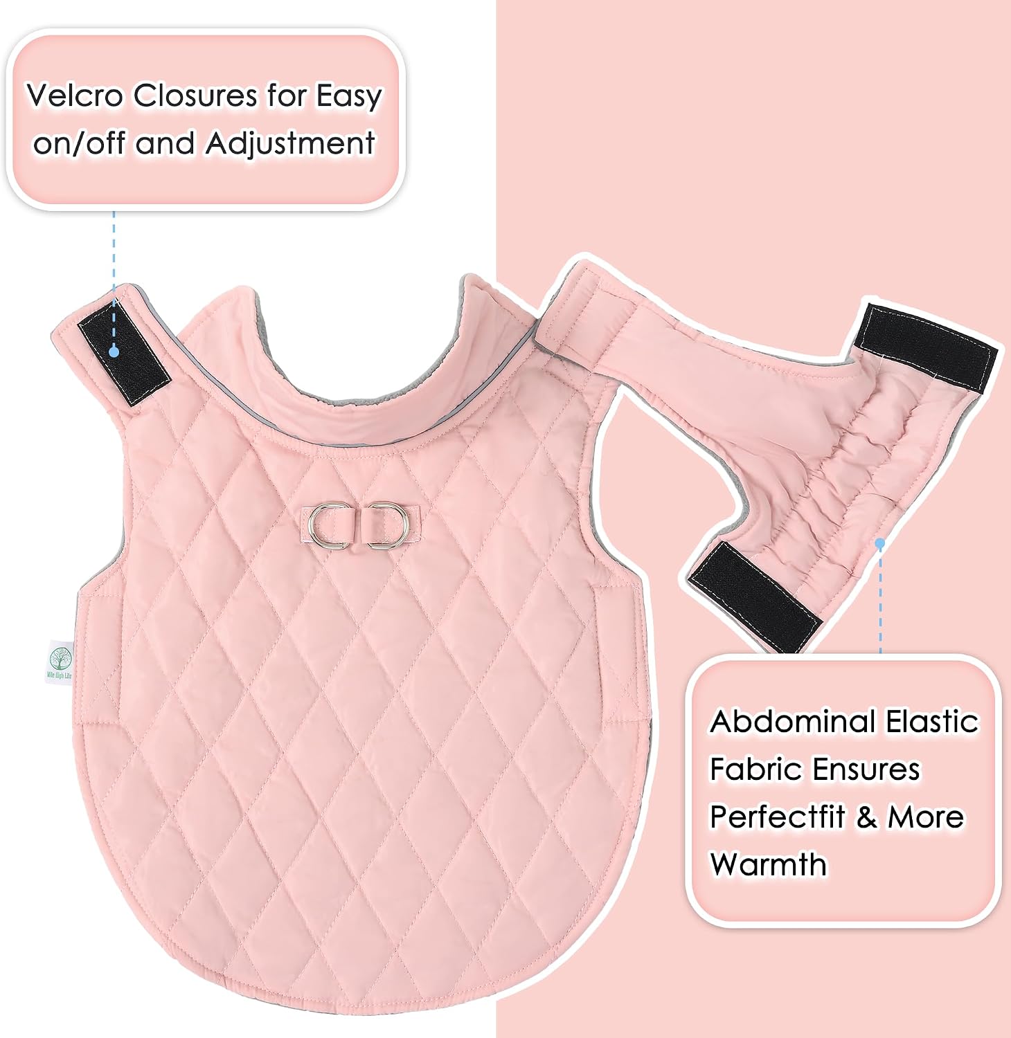 Mile High Life Dog Warm Coat, Small Dog Winter Jacket Windproof Water Resistant Cold Weather Coats Cozy Snow Jacket Vest for Puppies (Pink, Medium Chest: 17.3")