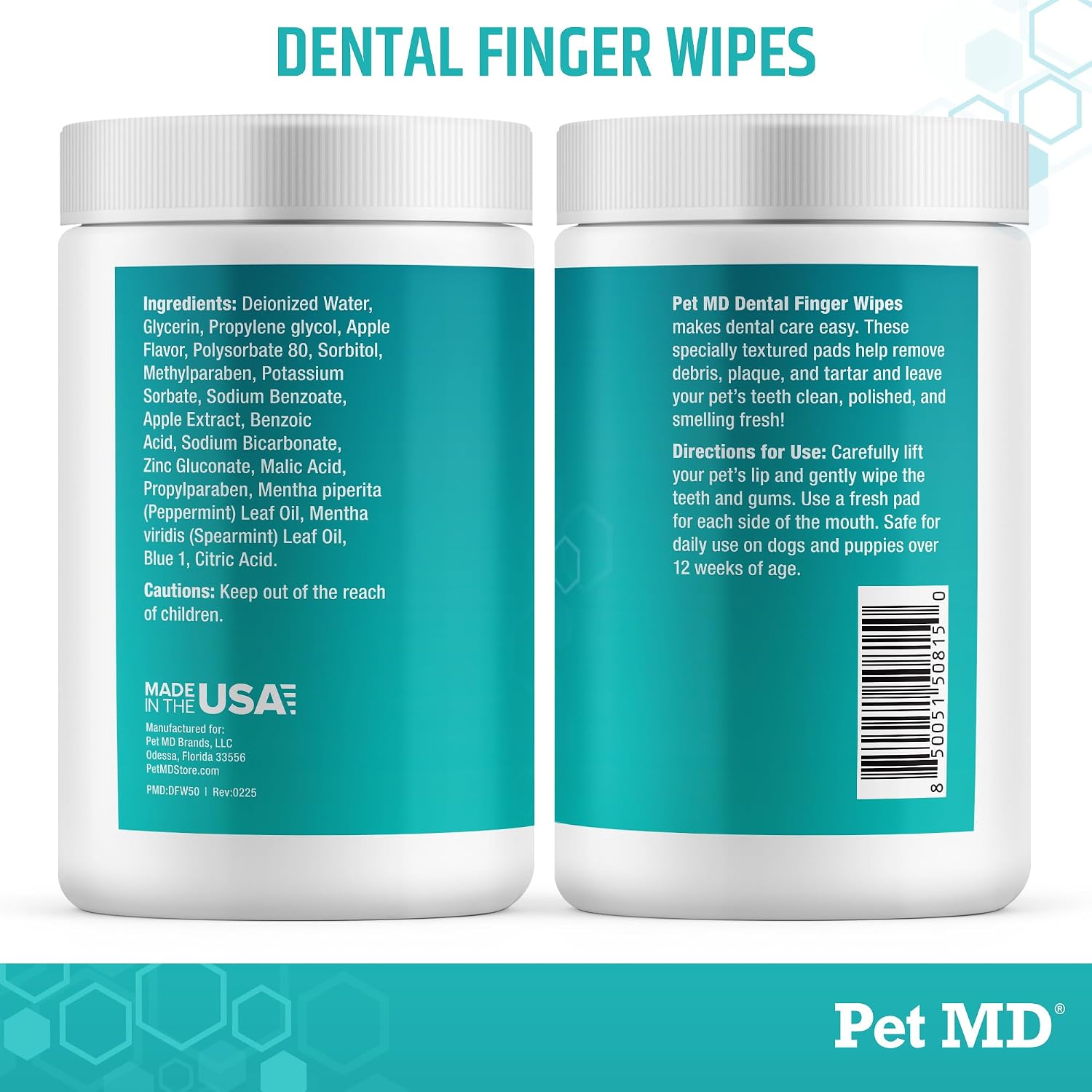 Pet MD Pet Dental Finger Wipes for Dogs - Plaque and Tartar Remover - 50ct