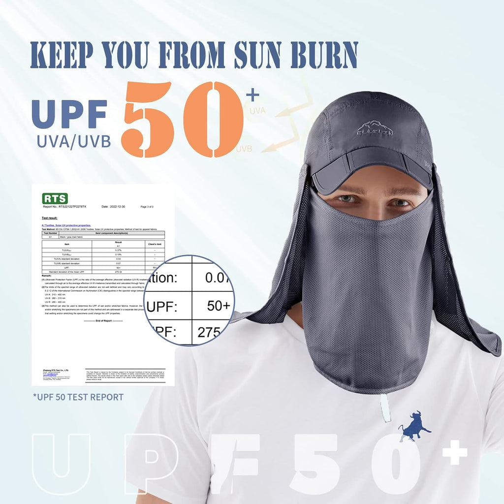 Outdoor Sun Hat for Men Women UPF 50+ Fishing UV Hat with Neck Flap Face Cover for Sun Protection