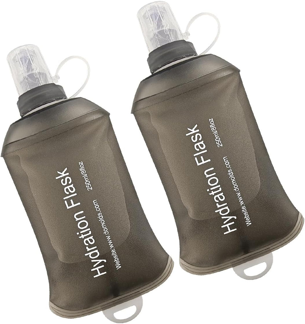 WILDREEDS 250ml Soft Flask, TPU Collapsible Soft Water Bottle for Hydration Pack, Running Vest, Folding Water Bottle for Hiking Cycling Climbing-2Pcs, Grey