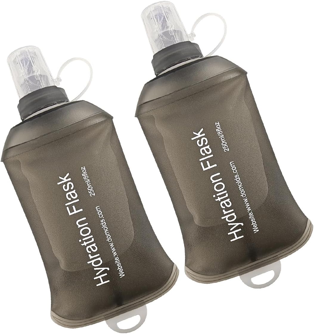 WILDREEDS 250ml Soft Flask, TPU Collapsible Soft Water Bottle for Hydration Pack, Running Vest, Folding Water Bottle for Hiking Cycling Climbing-2Pcs, Grey