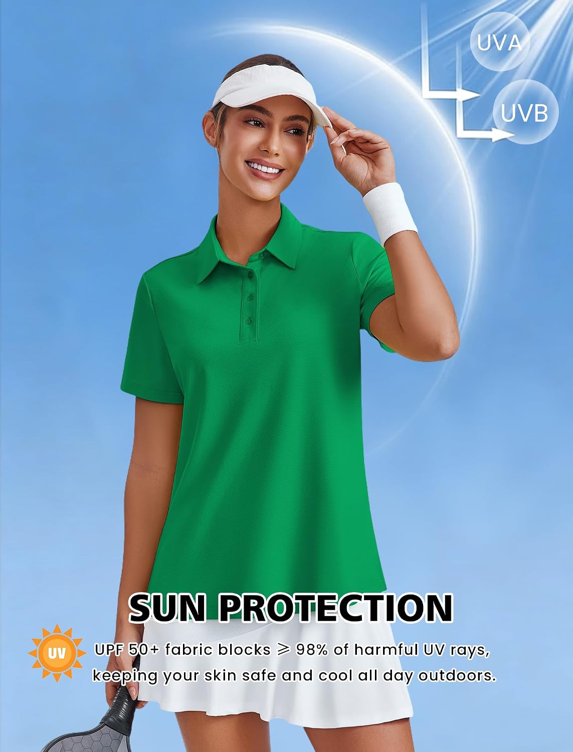 PINSPARK Womens Golf Shirt 4-Button UPF 50+ Quick Dry Collared Polo Shirts