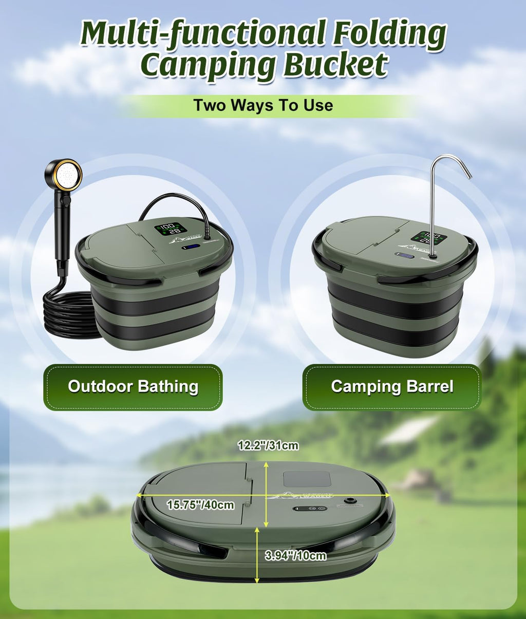 WADEO Portable Shower for Camping with 20L Bucket, 13000mAh Rechargeable