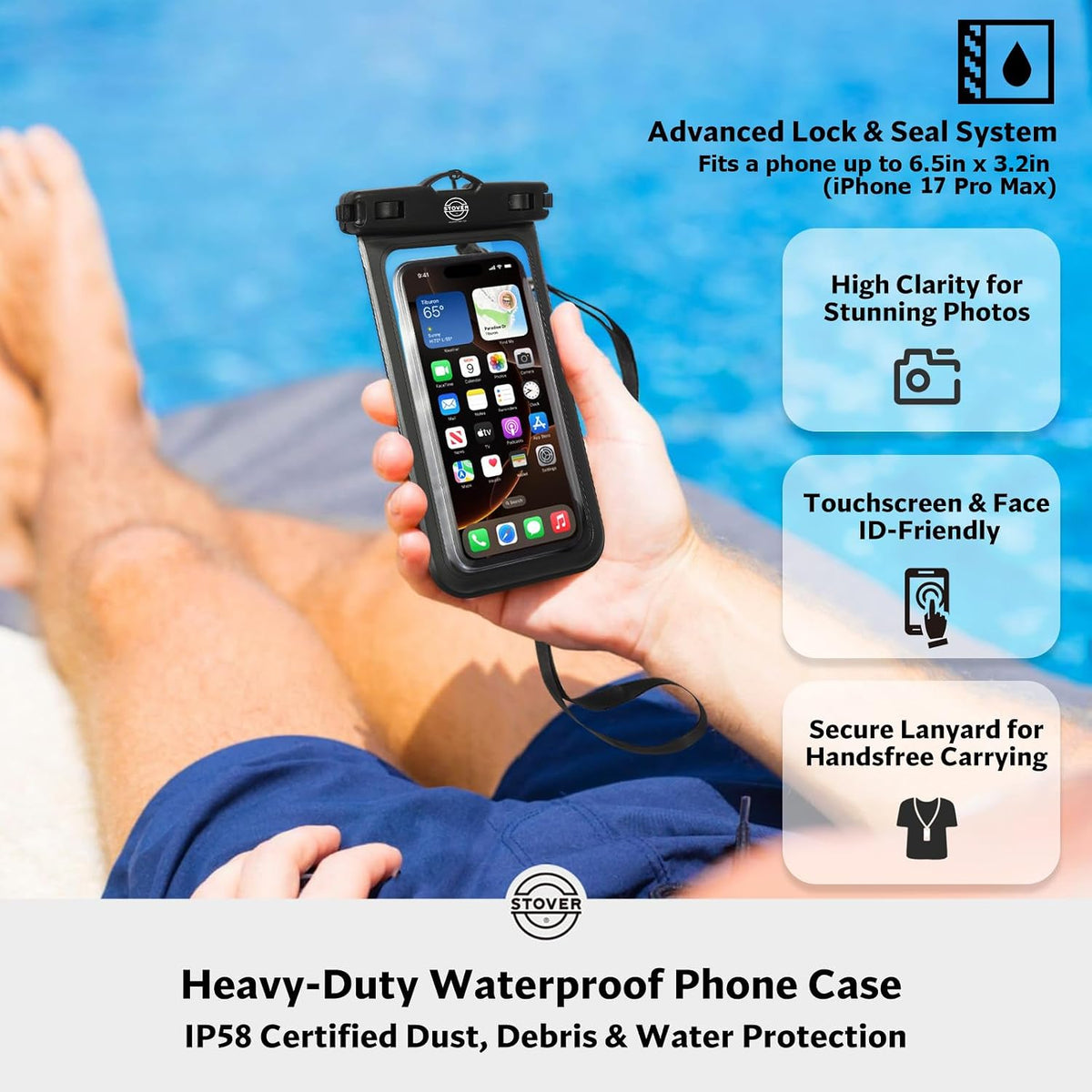 STOVER 5/10/25/30/40L Waterproof Dry Backpack & Phone Case- Large Floating Dry Bag for Kayaking, Travel, Hiking, Fishing, Camping, Motorcycles & Beach, Heavy-Duty Roll Top Men/Women (Blue)