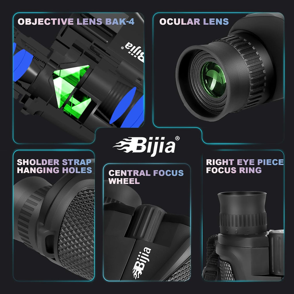 BIJIA 12 x 25 Compact Binoculars for Adults and Kids, Easy Focus Small Binoculars with BAK4 Prism, Large Eyepiece, Waterproof, Low Light Vision for Travel, Hiking, Bird Watching, Hunting, Concerts
