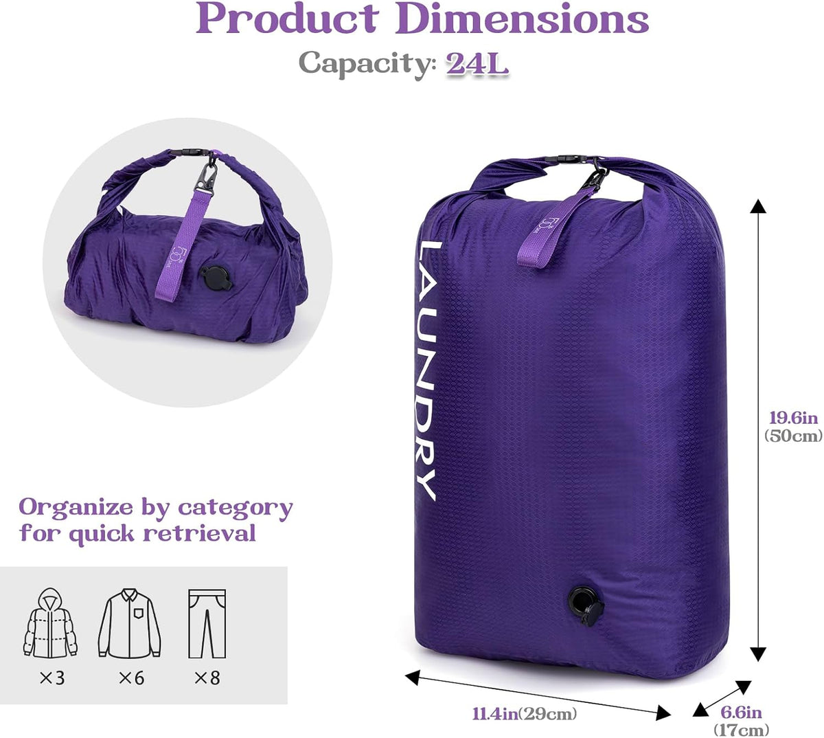 Travel Laundry Bag, Vacuum Compression Dirty Clothes Travel Bag