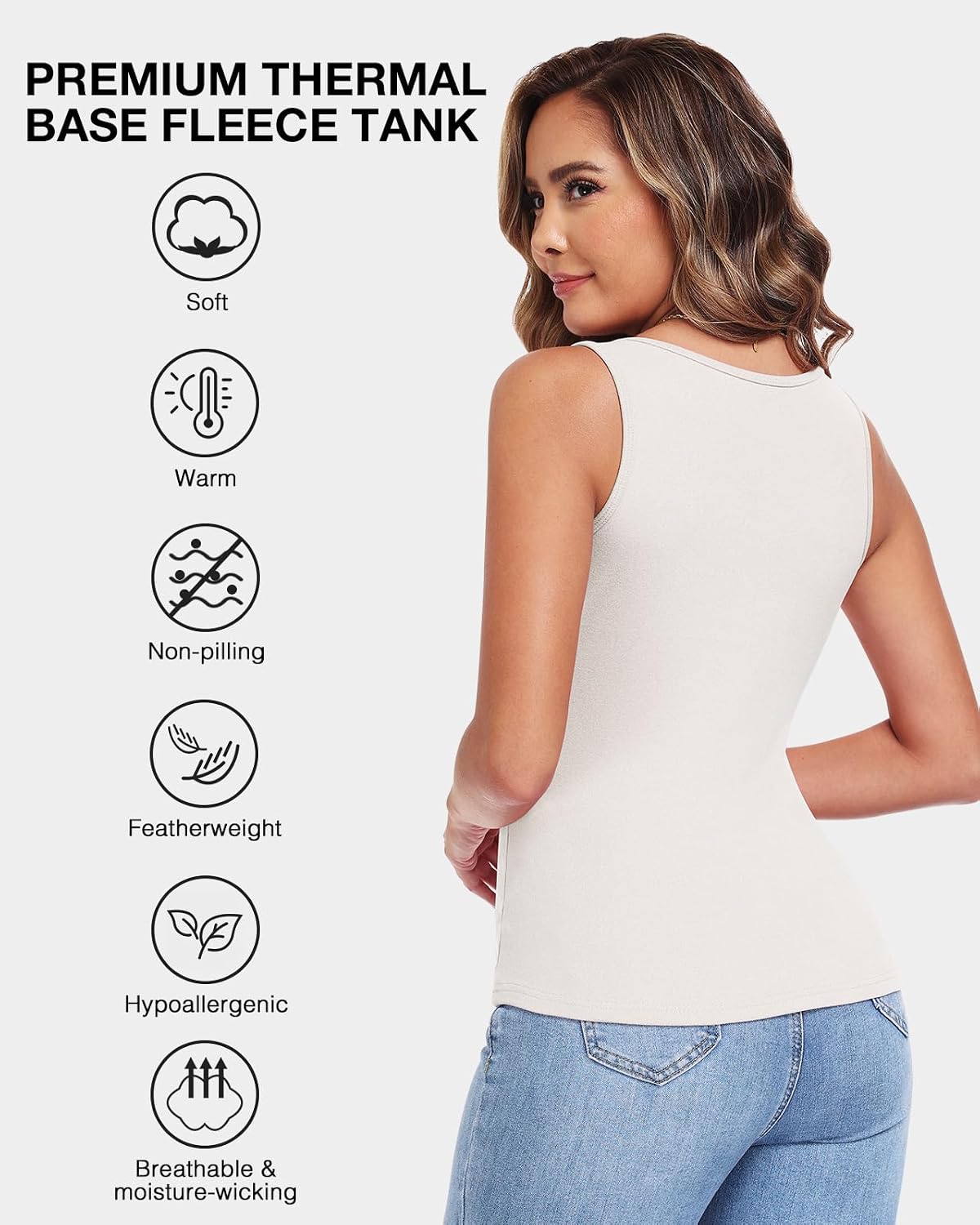 WOWENY Thermal Fleece Tank Top for Women Sleeveless Sweetheart Neck Winter Vest Underwear Tops Warm Cami Base Layer