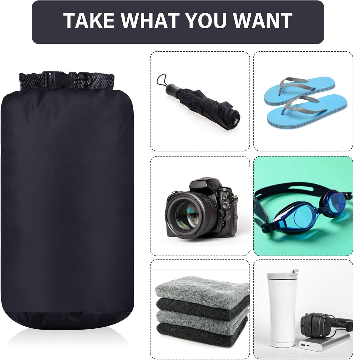 6 Pcs Waterproof Dry Bag Set for Kayaking & Camping,Black