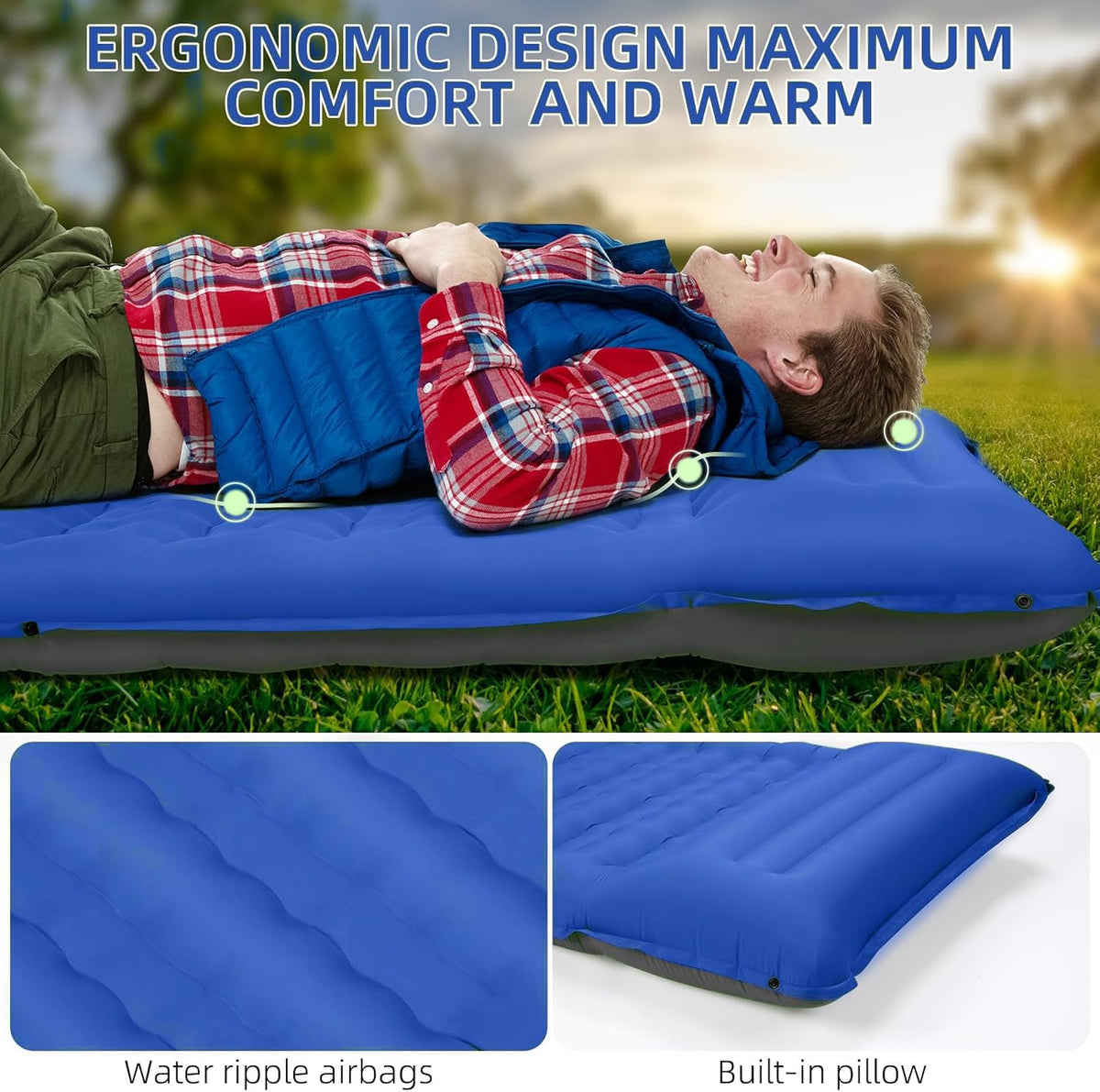 FNARMW Extra Thick Camping Sleeping Pad with Built-in Pillow & Foot Pump