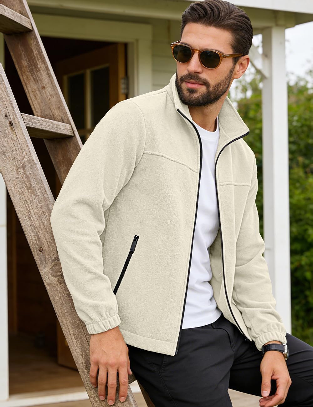 Mens Polar Fleece Jacket Full Zip Lightweight Casual Outdoor Jackets Stand Collar Warm Coats with Pockets
