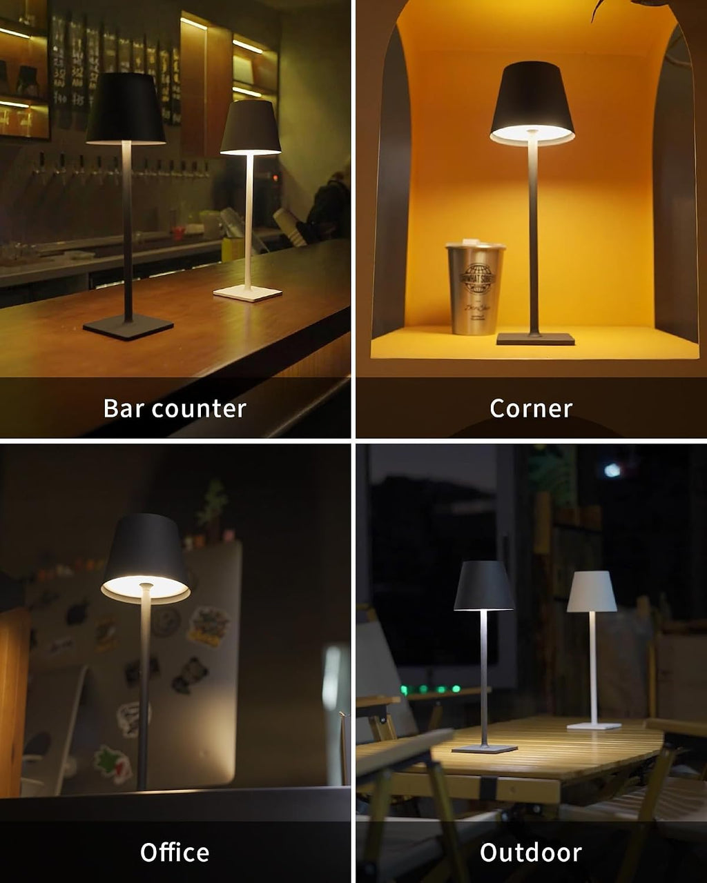 KDG 2 Pack Cordless Black Table Lamps, Rechargeable Portable LED Desk Lamps