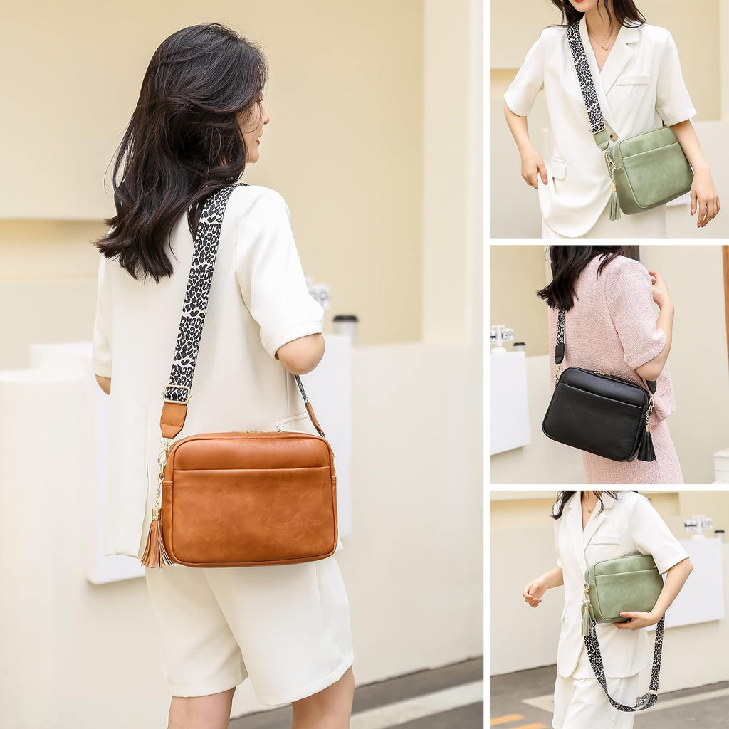 Women's Leather Crossbody Bag Zipper Shoulder Camera Purse