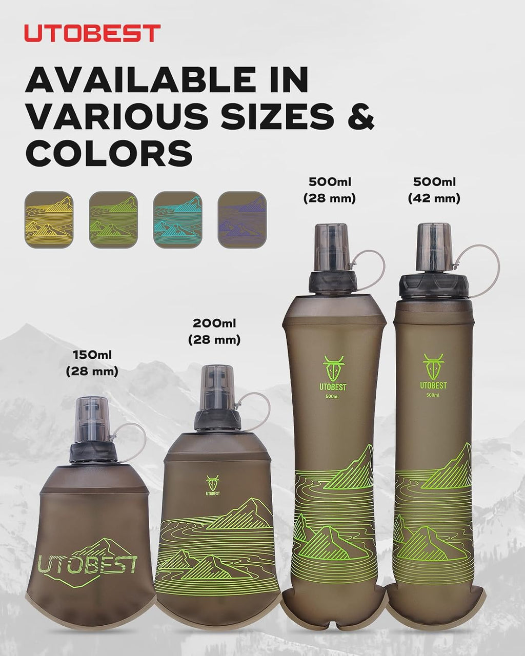 UTOBEST Soft Flask 200ml Collapsible Running Water Bottles