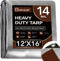 Sunvigor Tarp Waterproof 12x16Ft, Heavy Duty Tarp Cover Extra Thick 14 Mil Tear and UV Resistant, Outdoor Tarps with Grommets and Reinforced Edges for Roof, Camping, Patio, Pool, Boat (Silver/Brown)