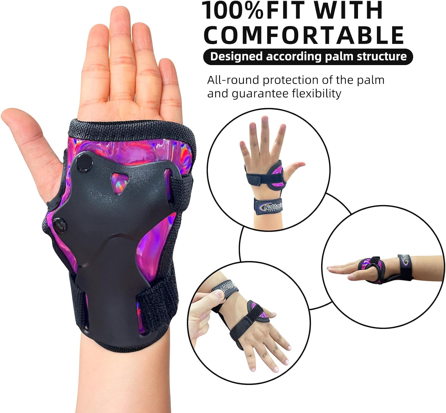 Nattork Knee Pads for Kids Youth Audlt，Knee and Elbow Pads with Wrist Guards 6 in 1 Protective Gear Set for Skateboard, Roller Skate, Inline Skates, Cycling and Scooter Boys Girls