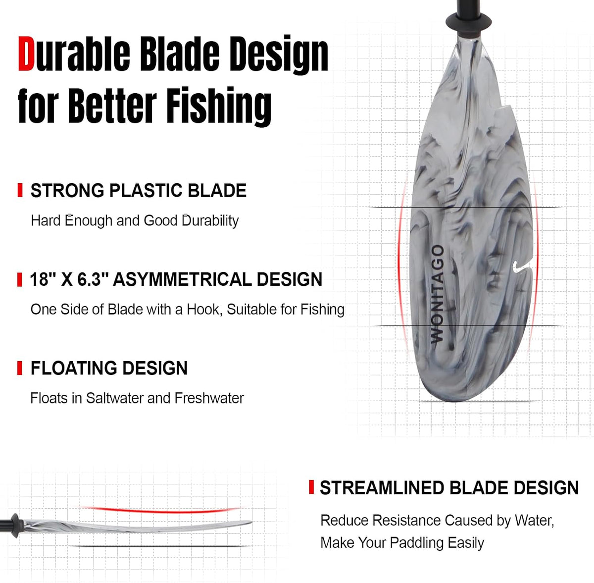 Angler Kayak Paddle Adjustable Fishing Kayak Oar with Paddle Leash