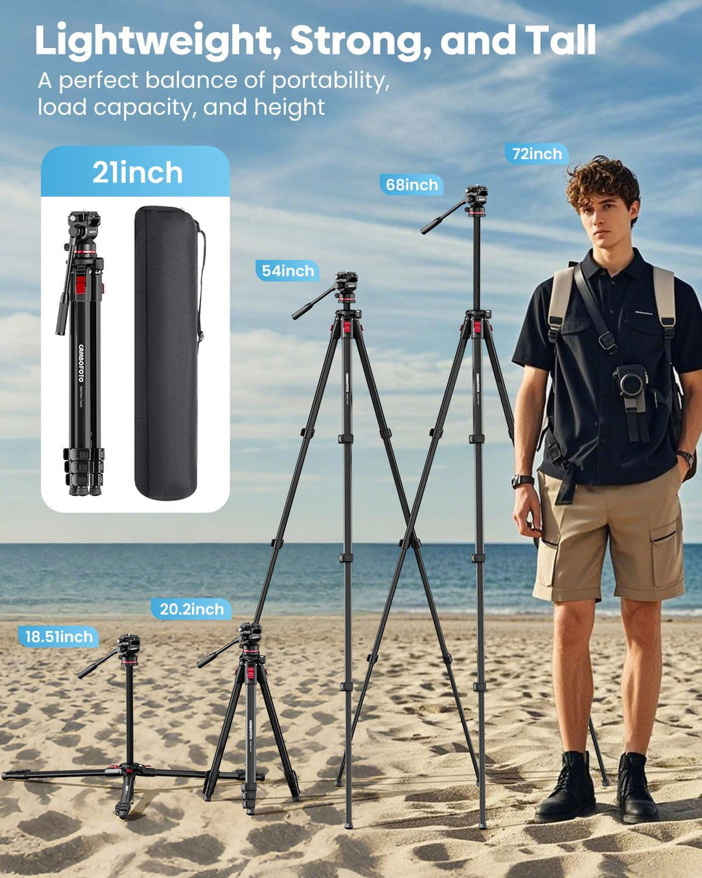 CAMBOFOTO 68" Heavy Duty Tripod, Video Tripod with Fluid Head