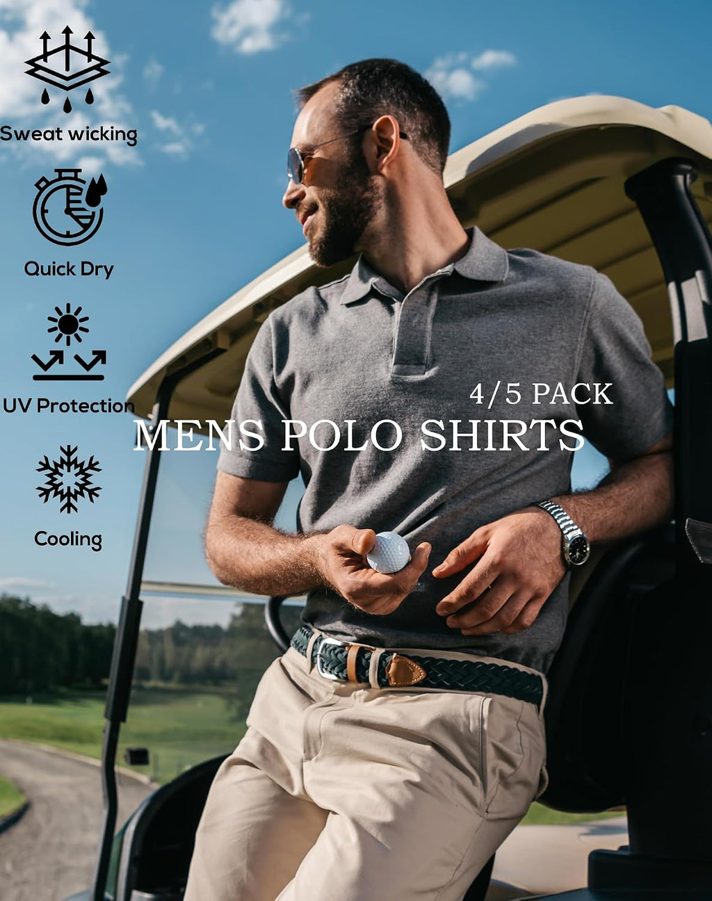 5 Pack Men's Polo Shirts Short Sleeve Golf T Shirt Performance Casual