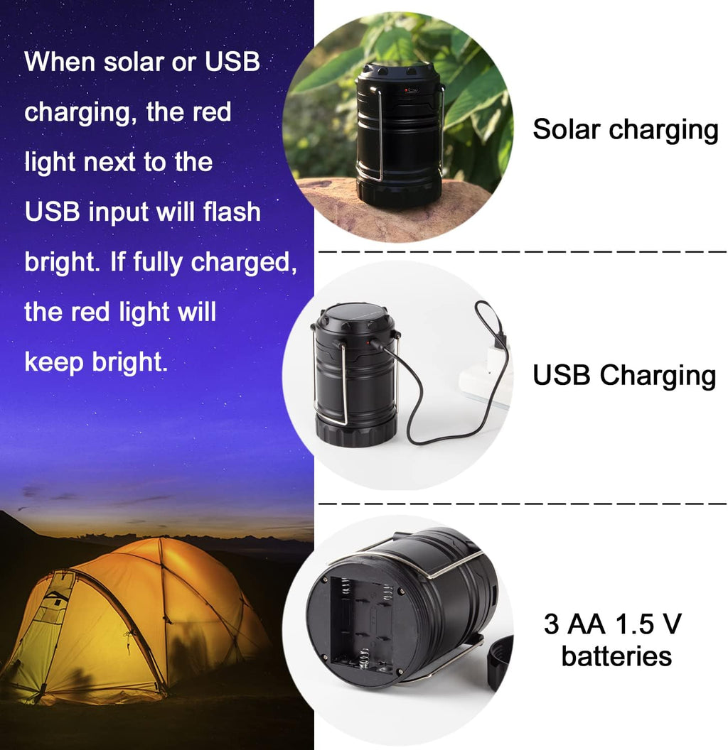 4 Pack Solar Lantern Camping Essentials Lights, LED USB Rechargeable Flashlight for Power Outages, Battery Powered Magnetic Base Operated Lamp for Emergency, Survival Gear and Supplies for Hurricane
