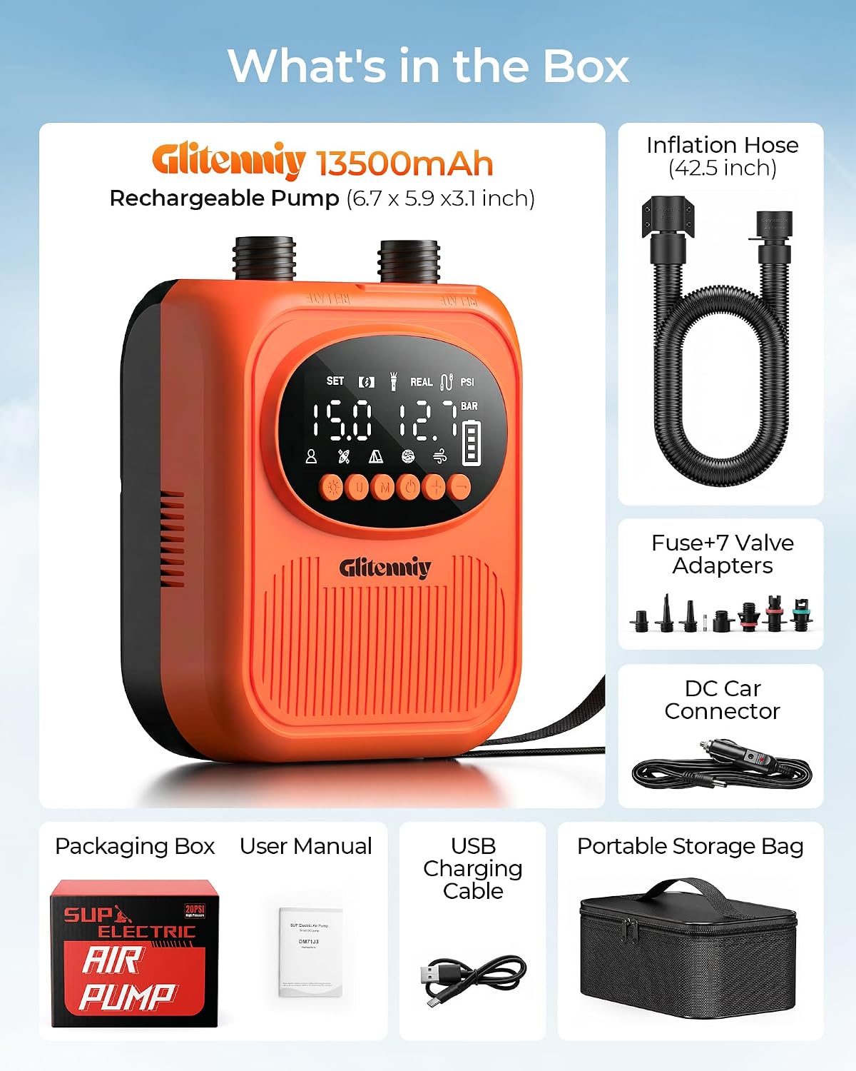 Paddle Board Electric Pump 13500mAh SUP Pump for Paddleboard