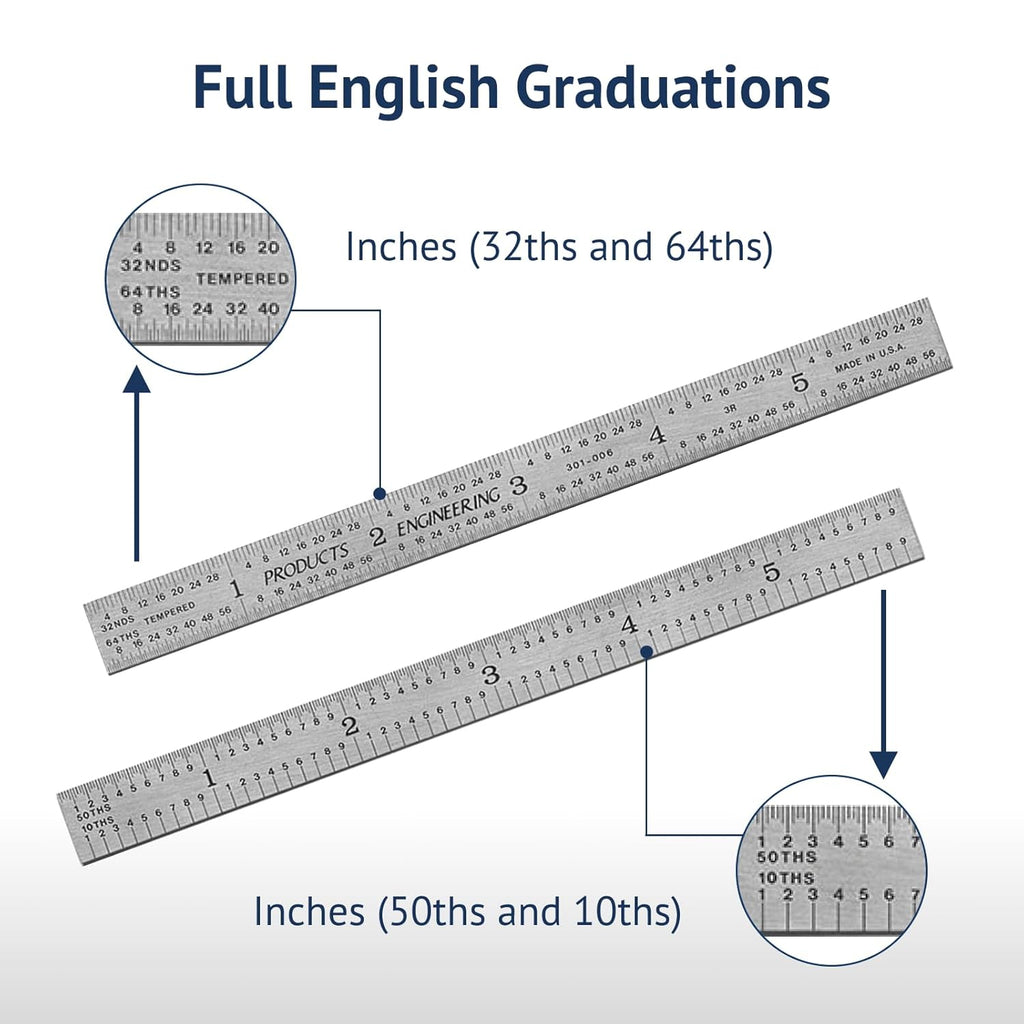 PEC Tools Made in USA 6" Metal Ruler, Flexible