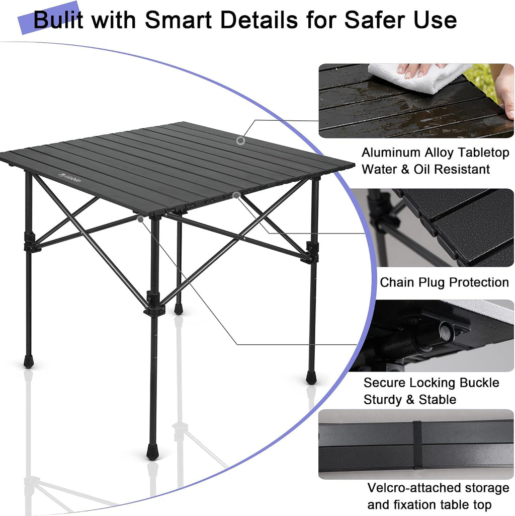 Byliable Square Camping Table Folding Adjustable Height Camp Table, Black