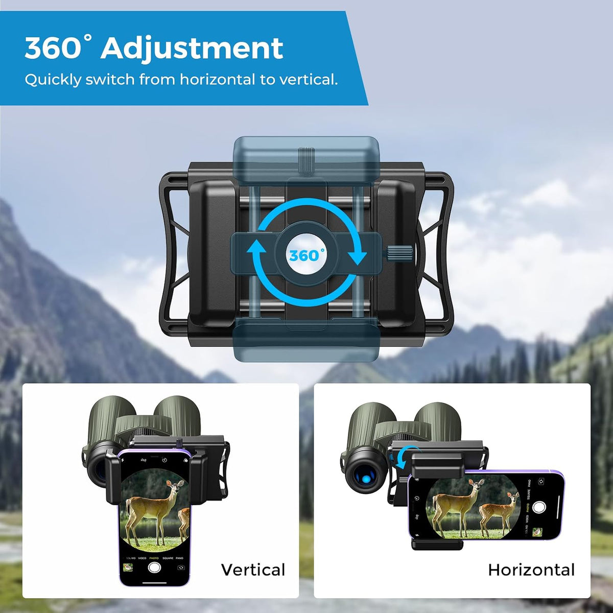 APEXEL 360° Universal Digiscoping Phone Adapter with Bluetooth Remote