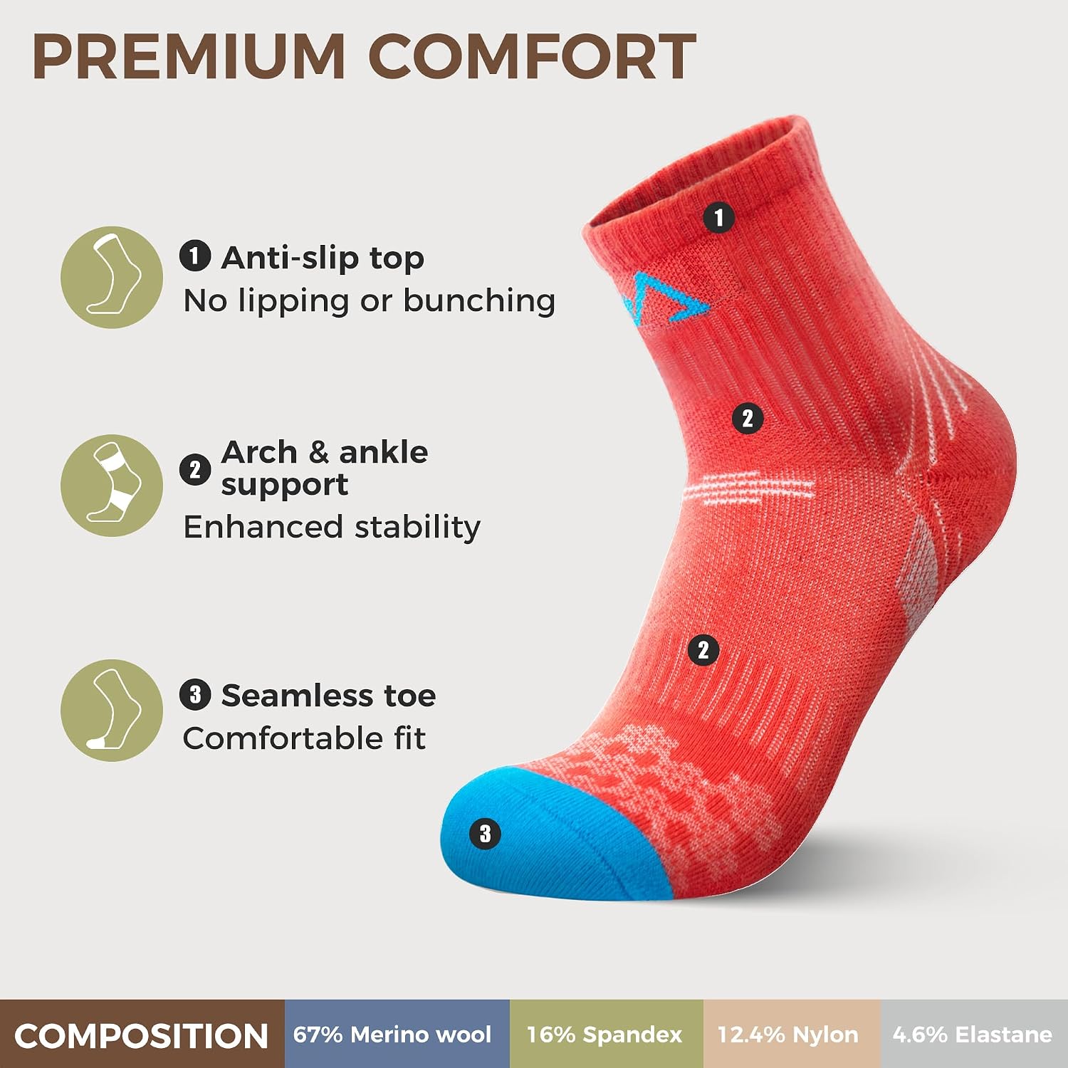 innotree Merino Wool Hiking Socks for Women, 5 Pairs