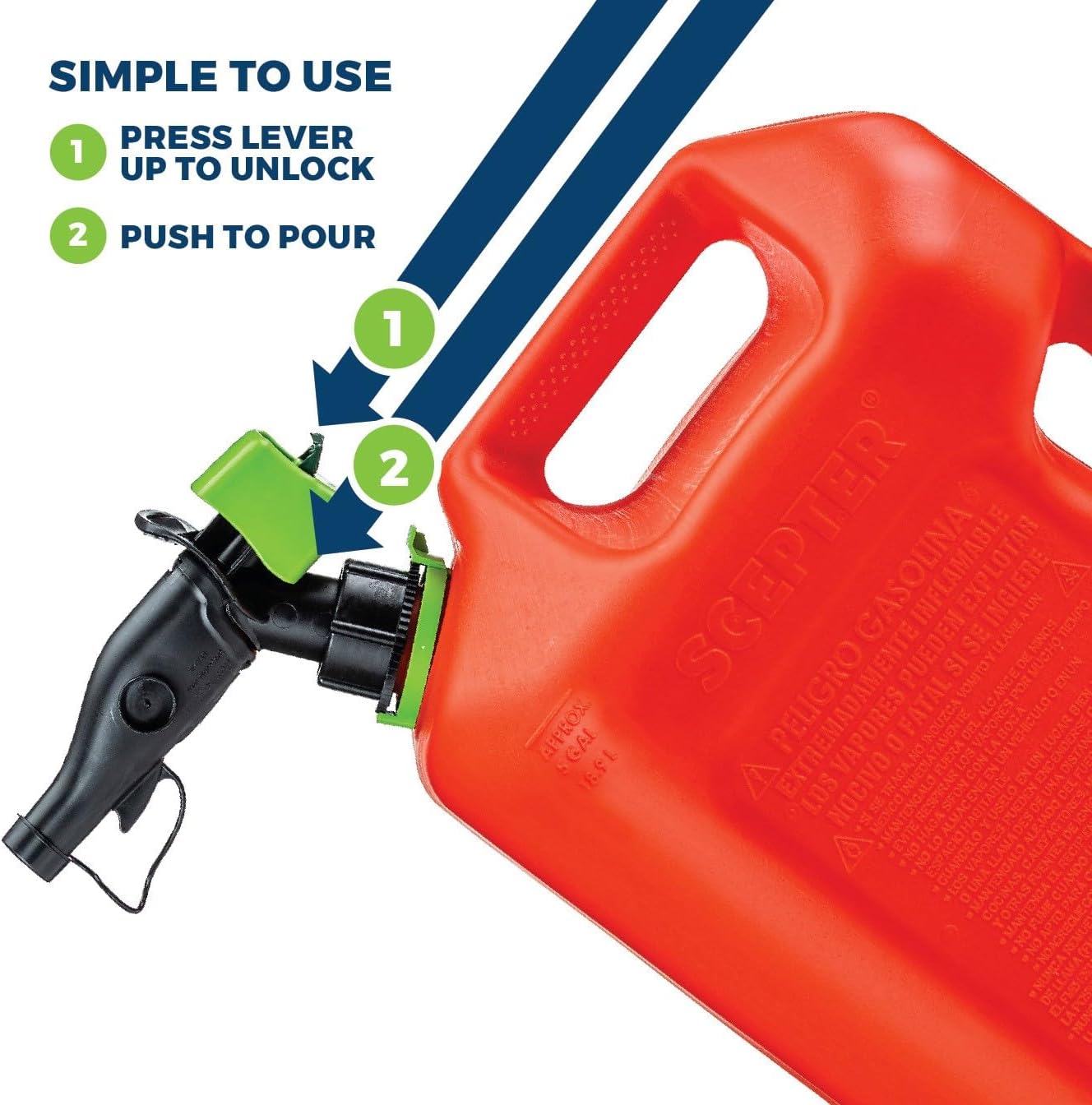 Scepter 5G Gas Can, Spill Proof SmartControl Spout, Spout Extender, 4-Pack