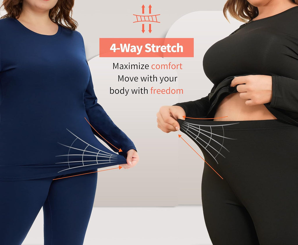 COOTRY Plus Size Thermal Underwear for Women Long Johns Top and Bottom Sets