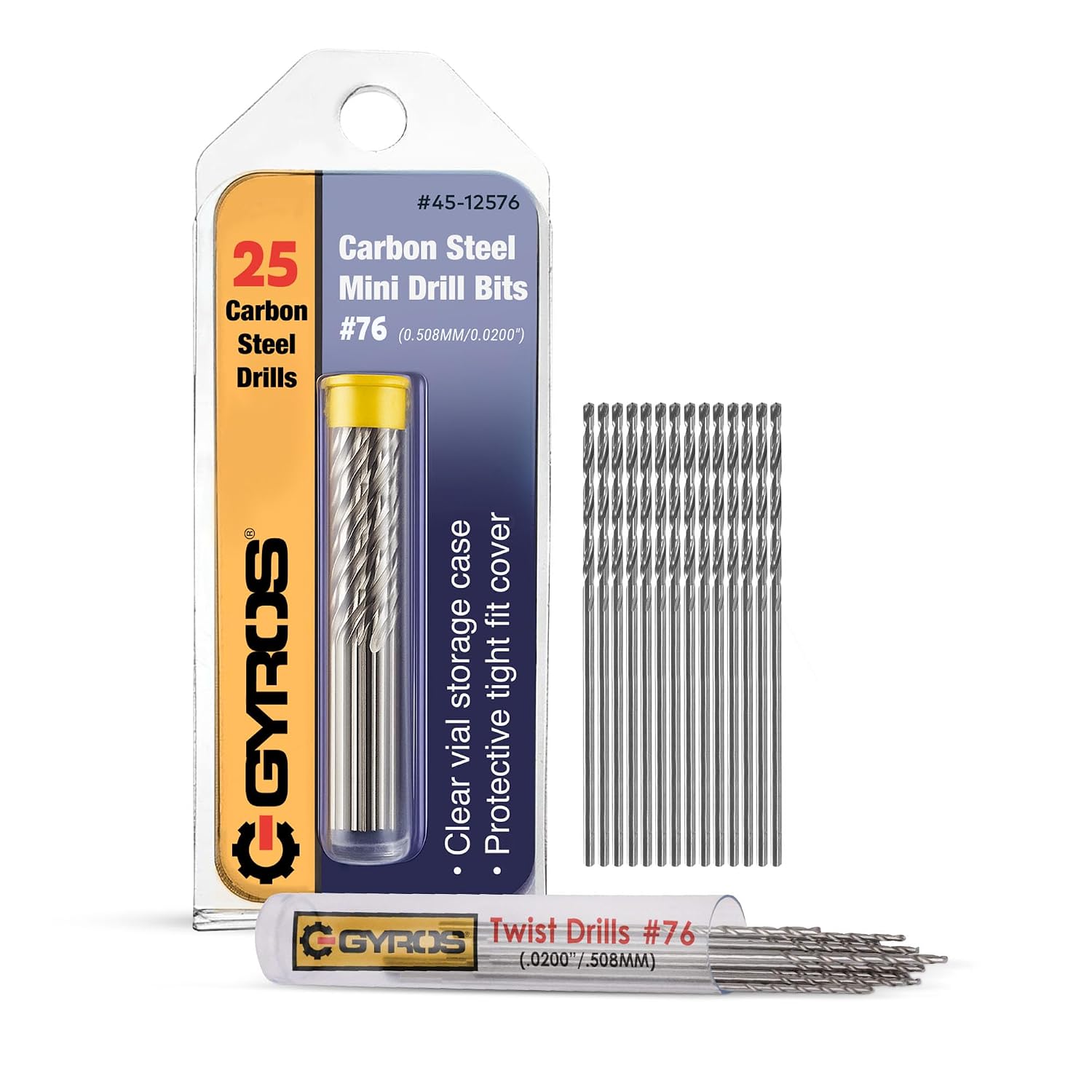 GYROS 25 PCS #76 Micro Drill Bit Set – Small Drill Bits for Jewelry, Plastic, Resin, & Soft Metal – Carbon Steel Wire Gauge Mini Twist Drill Bit Set for Pin Vise Hand Drill & Rotary Tool