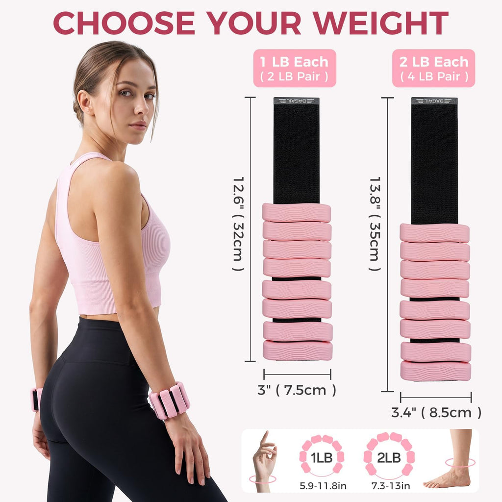 BAGAIL Wrist & Ankle Weights for Women, Home Gym Equipment (2lb–4lb Pair)