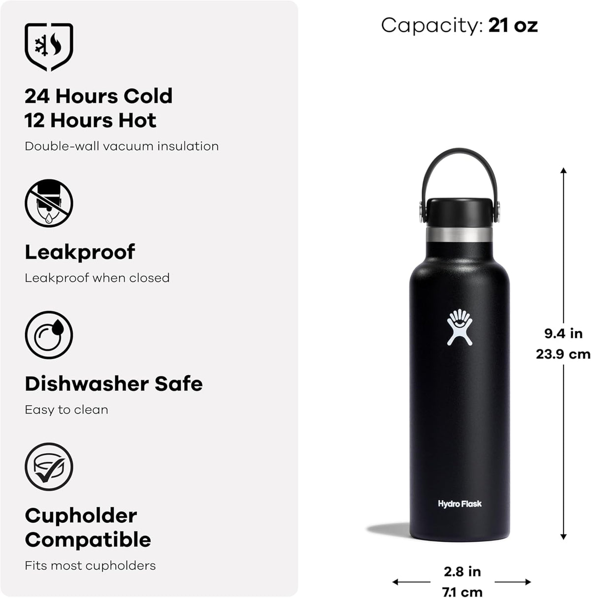 Hydro Flask Water Bottle - Insulated Stainless Steel - Non Spill, Leakproof in 21 Oz Aloe Green