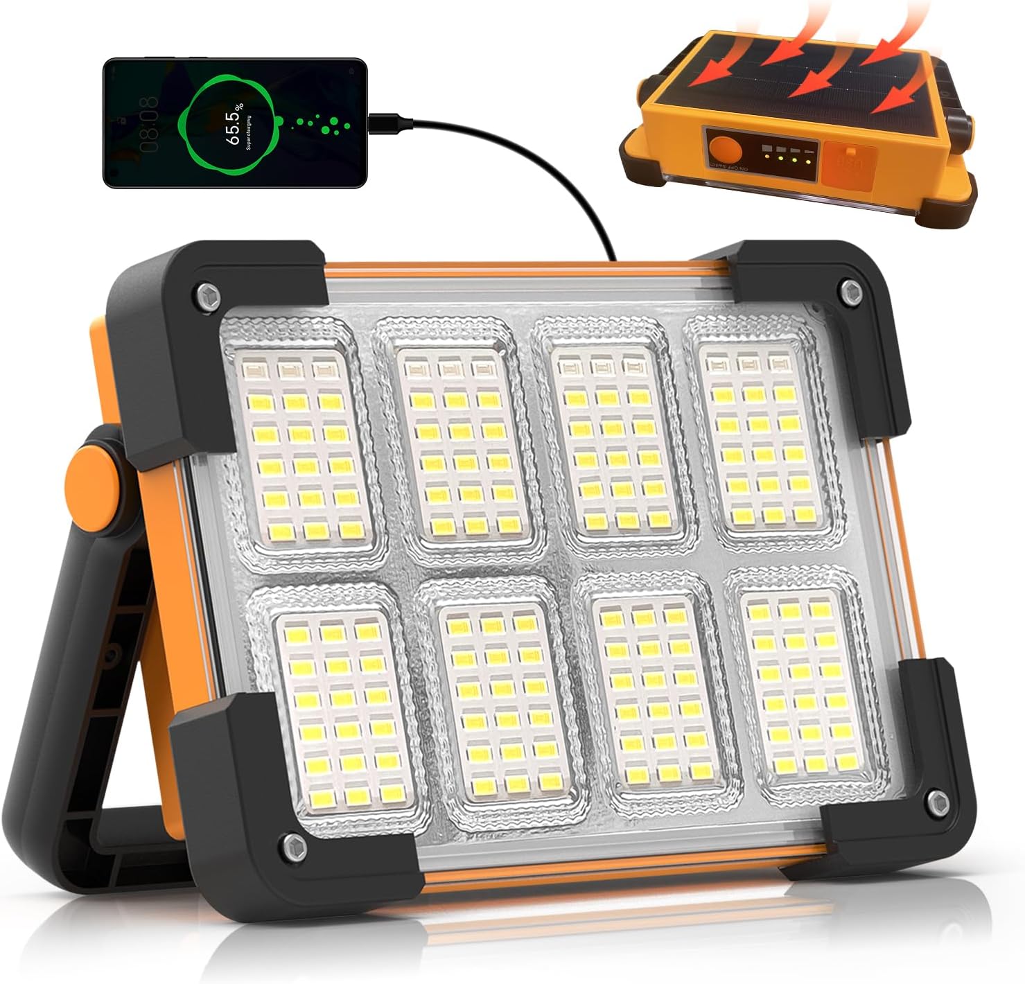 120W Solar Rechargeable 144 LED Work Light, 10000LM Flood Light