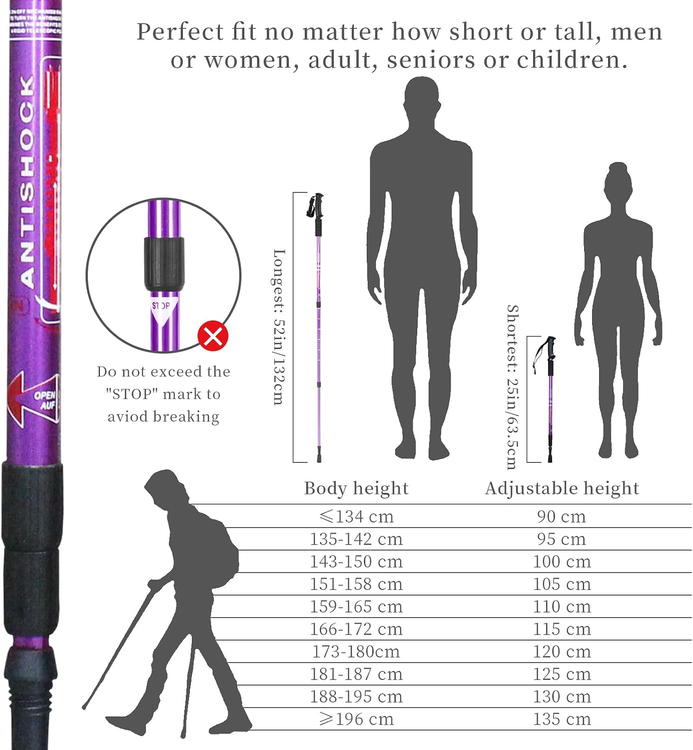 Aihoye Trekking Poles,Adjustable Shock Absorbing Hiking Walking Stick-2Pcs