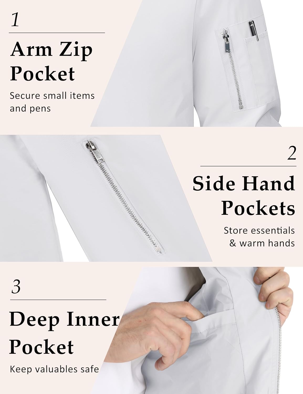 MAGCOMSEN Bomber Jacket Men White Jacket Lightweight Windbreaker Jackets Casual Bomber Jacket Light Spring,S